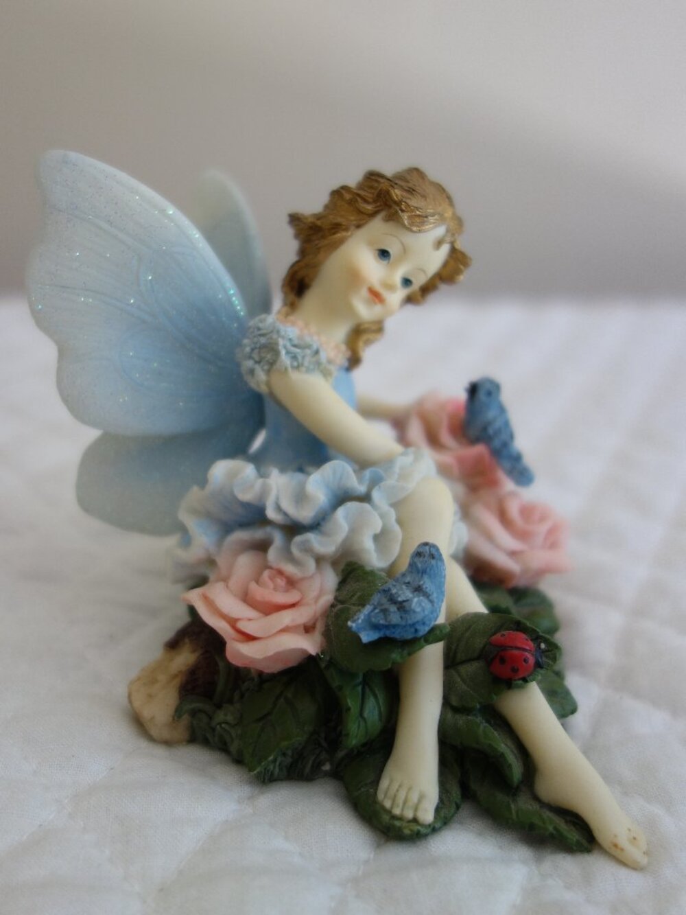 Vntg Porcelain THE FAIRY COLLECTION by Dezine “Ruby” Roses Bird Ladybug